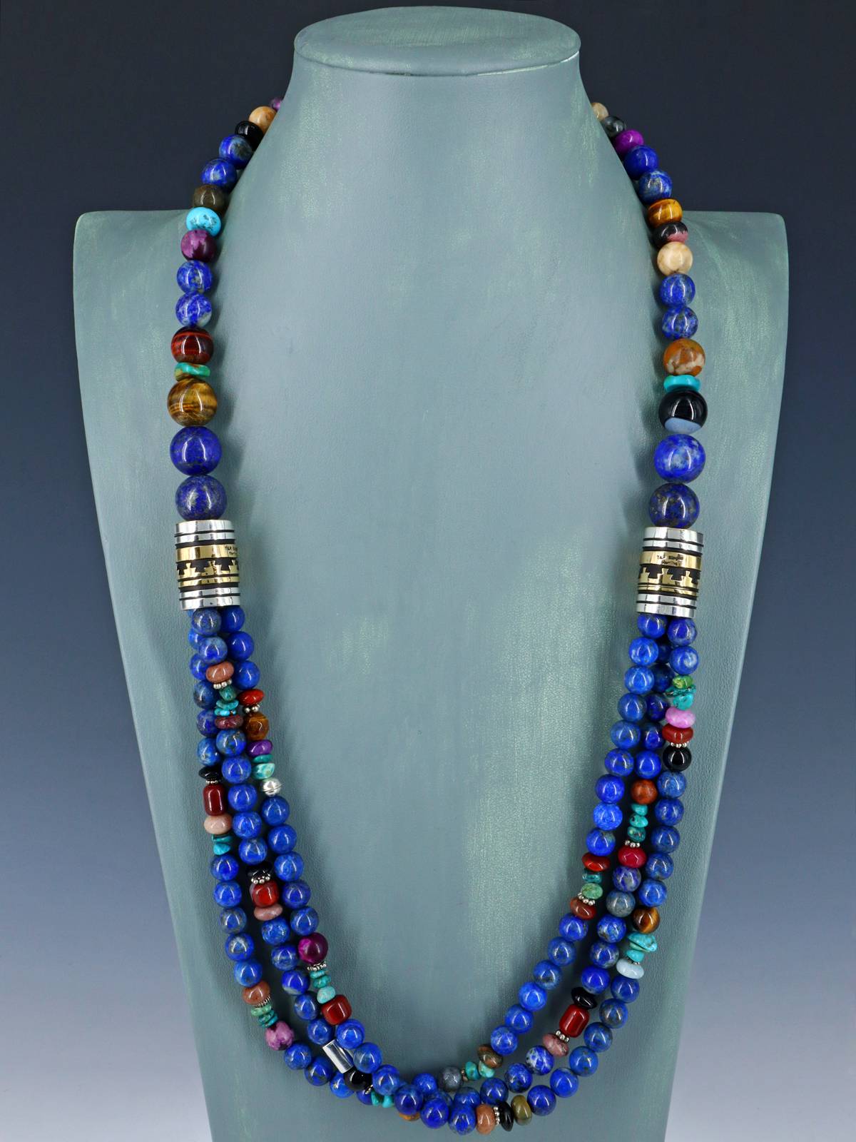 30" Navajo Lapis Multi Strand Beaded Necklace