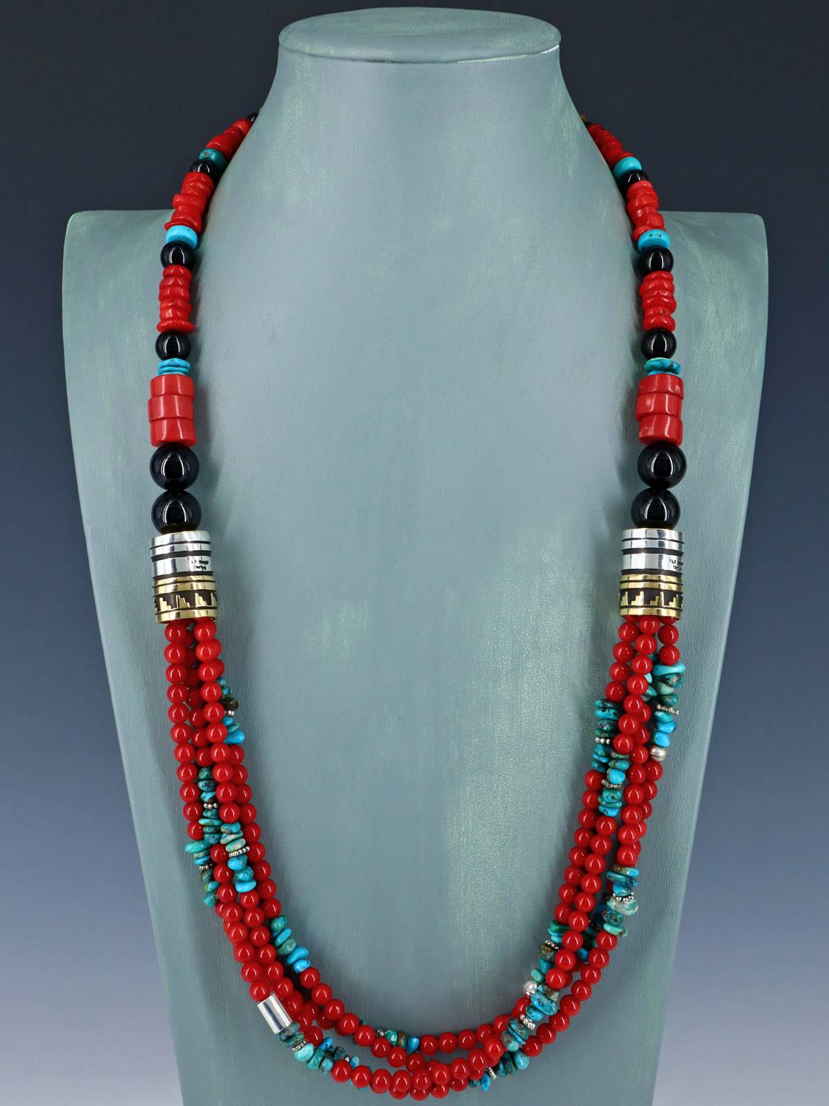 Collier de perles multi-brins Navajo améthyste et turquoise de 30 pouces