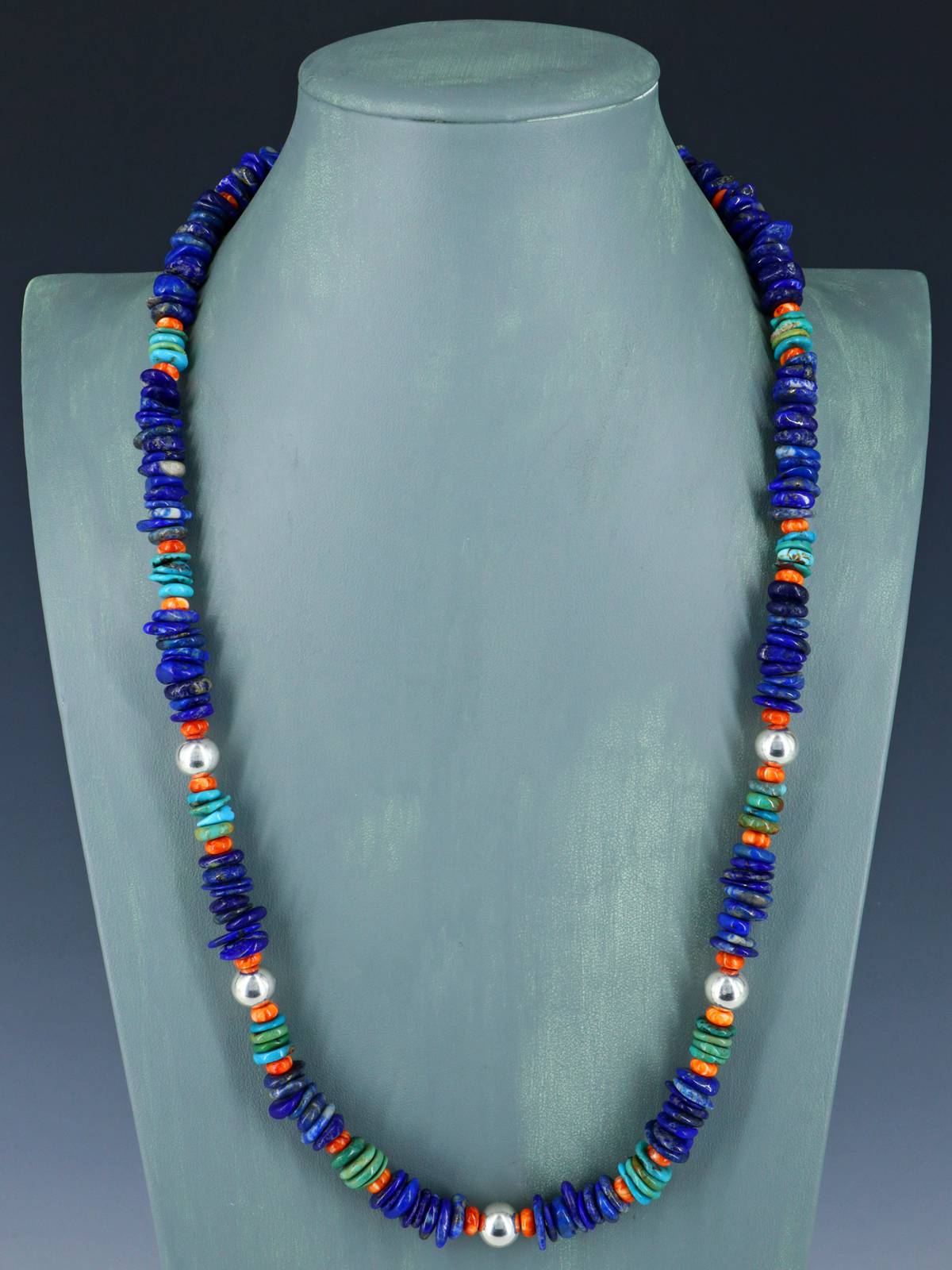 Lapis and Spiny Oyster Beaded Single Strand Necklace