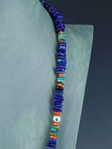 Lapis and Spiny Oyster Beaded Single Strand Necklace