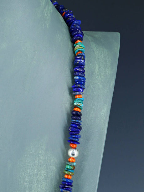 Lapis and Spiny Oyster Beaded Single Strand Necklace
