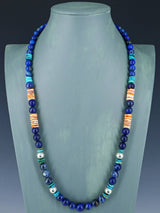 Lapis and Spiny Oyster Beaded Single Strand Necklace