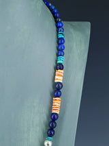 Lapis and Spiny Oyster Beaded Single Strand Necklace