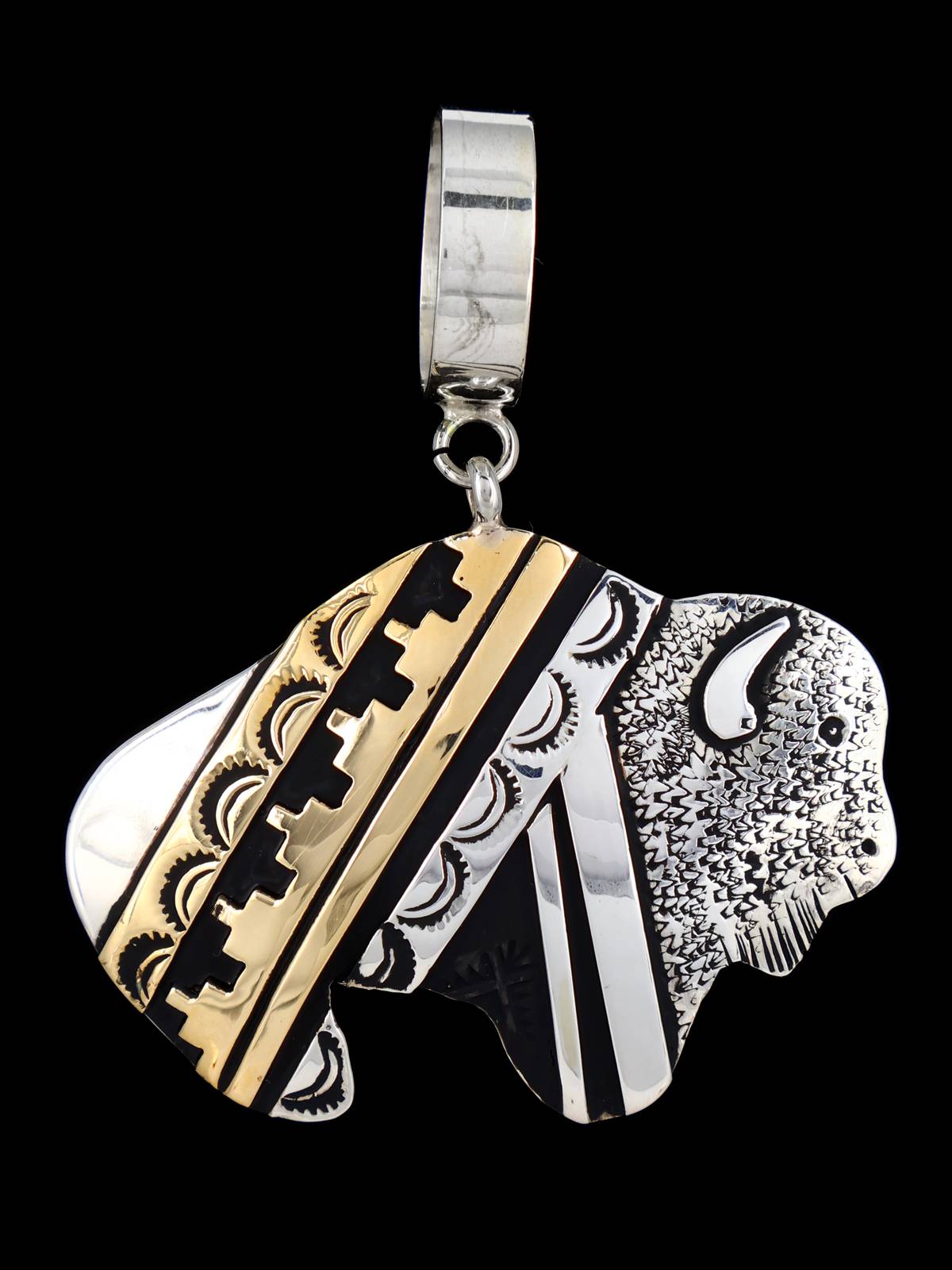 Native American Sterling Silver and Gold Overlay Buffalo Pendant