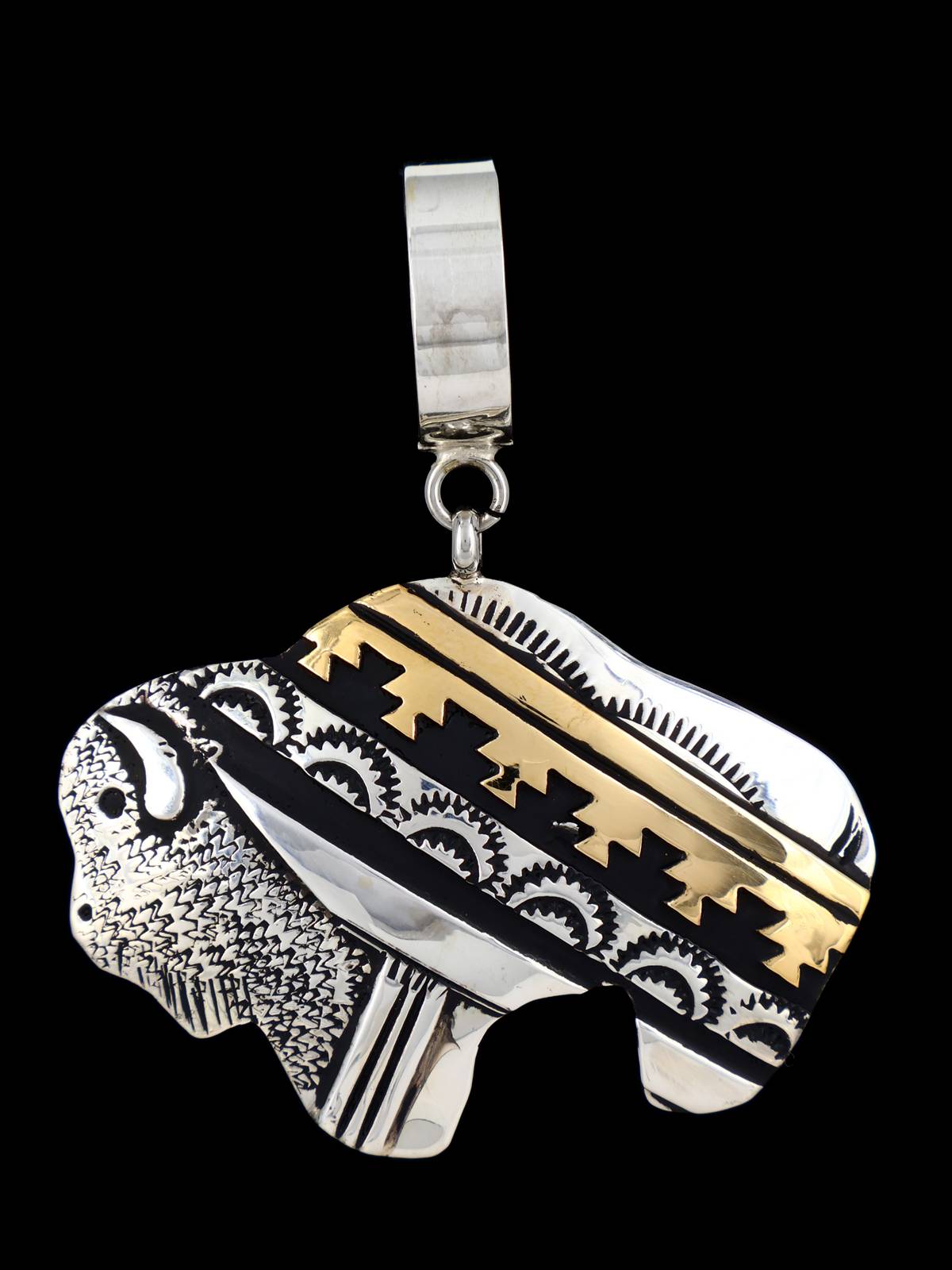 Native American Sterling Silver Overlay Buffalo Pendant