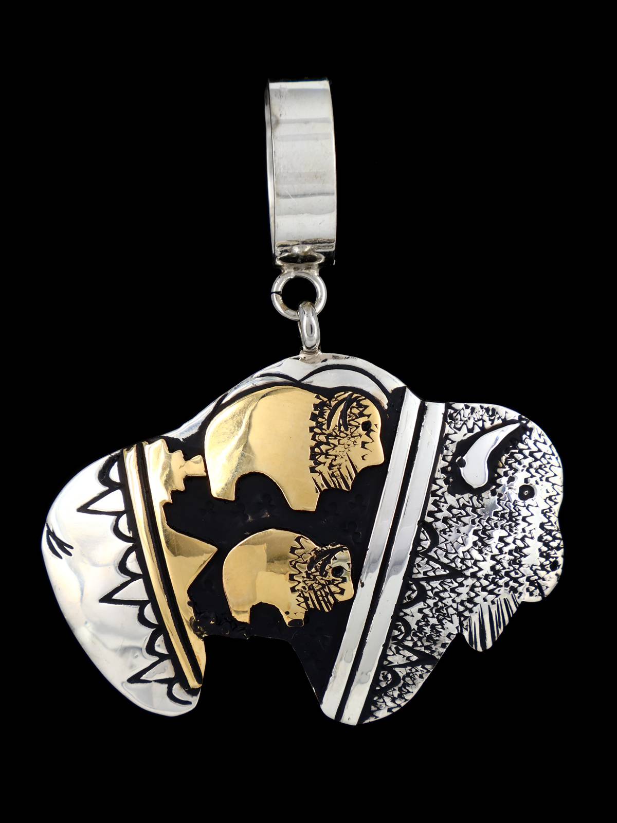Native American Sterling Silver Overlay Buffalo Pendant