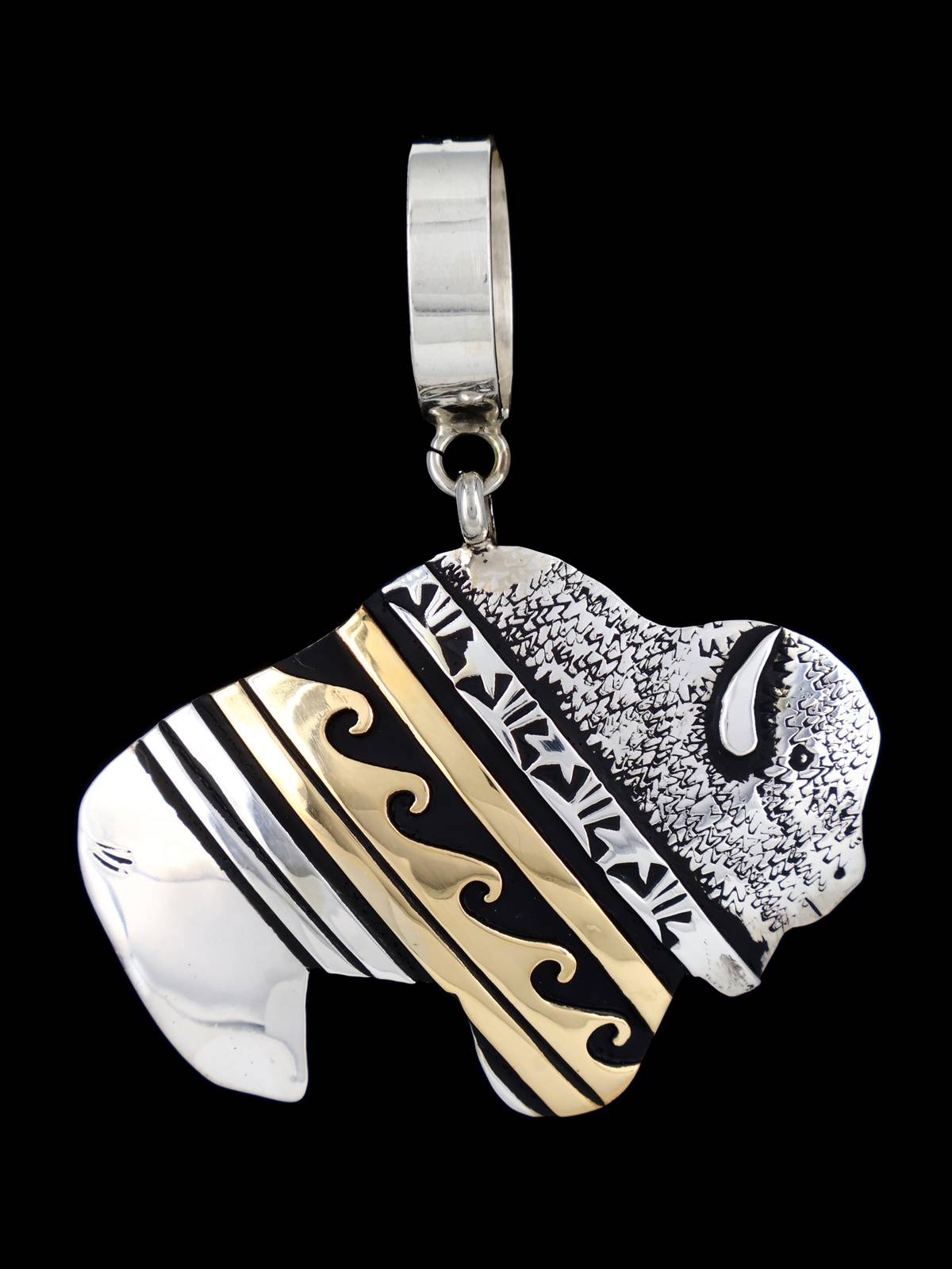 Native American Sterling Silver and Gold Overlay Buffalo Pendant
