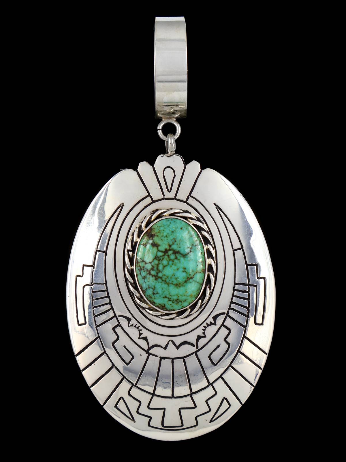 Native American Sterling Silver Overlay Turquoise Pendant