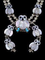 Zuni Mother of Pearl Owl Squash Blossom Necklace Set - PuebloDirect.com