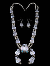 Zuni Mother of Pearl Owl Squash Blossom Necklace Set - PuebloDirect.com