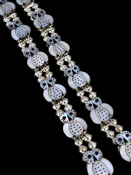 Zuni Mother of Pearl Owl Squash Blossom Necklace Set - PuebloDirect.com