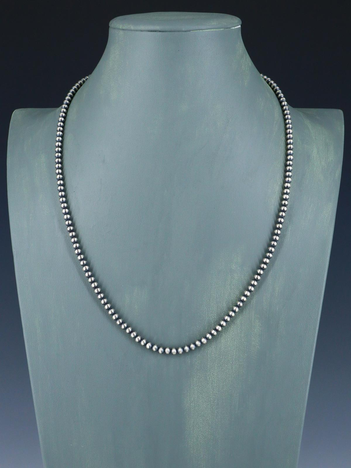Navajo 4mm Sterling Silver Beaded Necklace - PuebloDirect.com