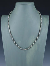 Navajo 4mm Sterling Silver Beaded Necklace - PuebloDirect.com