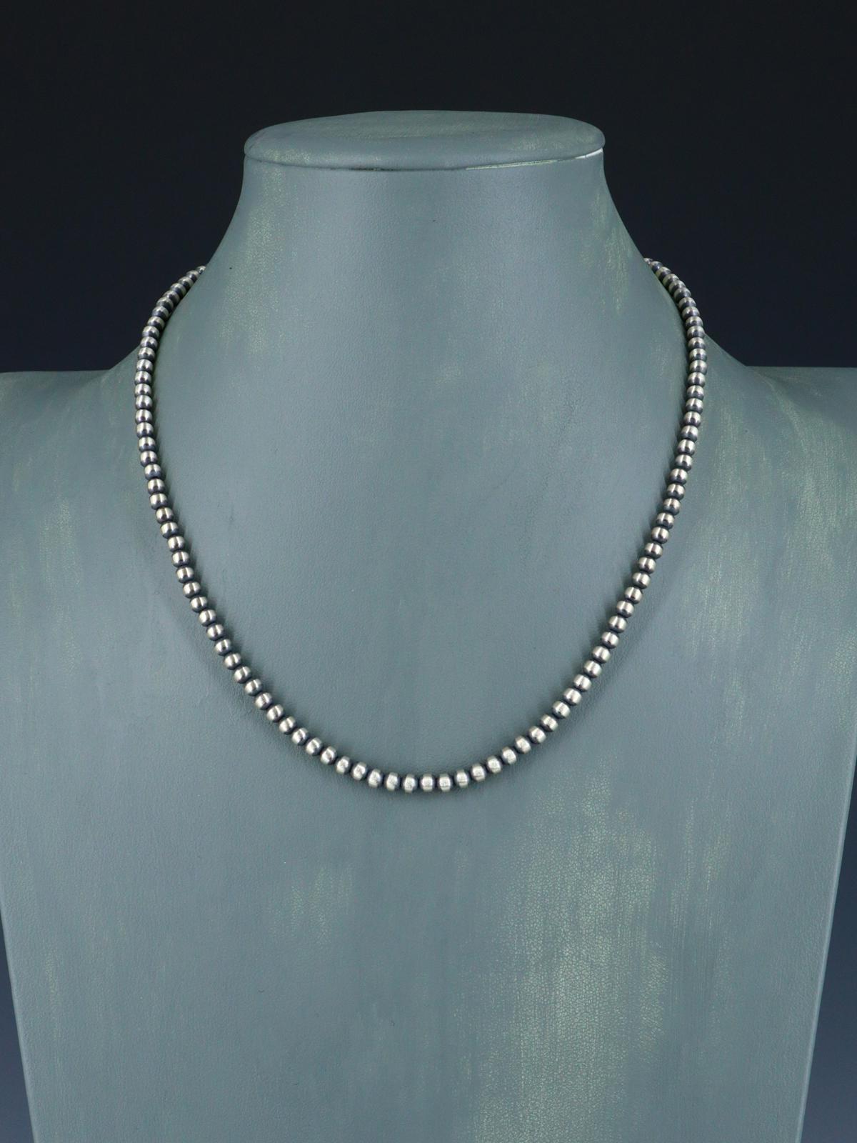 Navajo 4mm Sterling Silver Beaded Necklace - PuebloDirect.com