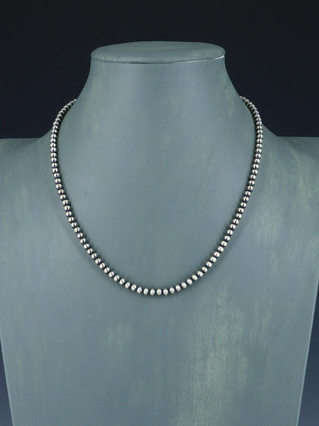 Navajo 4mm Sterling Silver Beaded Necklace - PuebloDirect.com