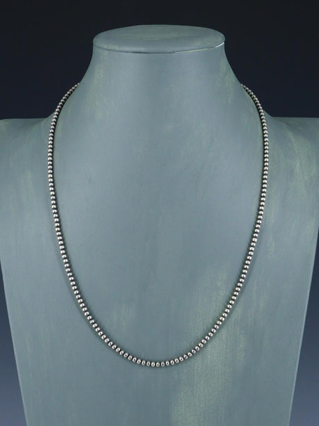 3mm Native American Sterling Silver Beaded Necklace, Multiple Lengths - PuebloDirect.com