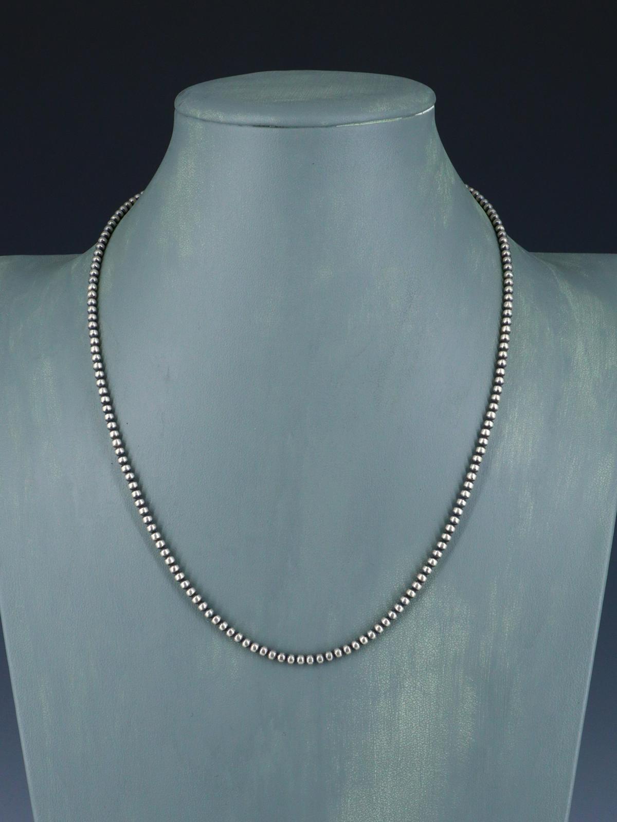 3mm Native American Sterling Silver Beaded Necklace, Multiple Lengths - PuebloDirect.com