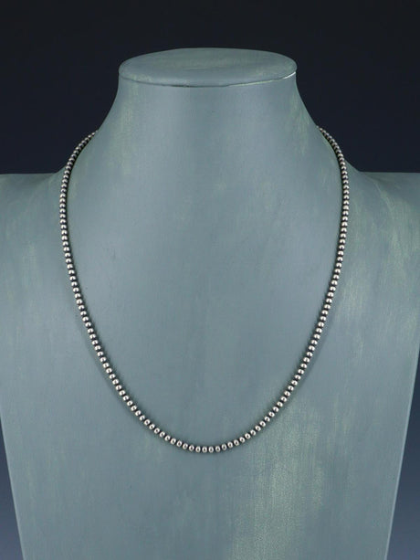 3mm Native American Sterling Silver Beaded Necklace, Multiple Lengths - PuebloDirect.com