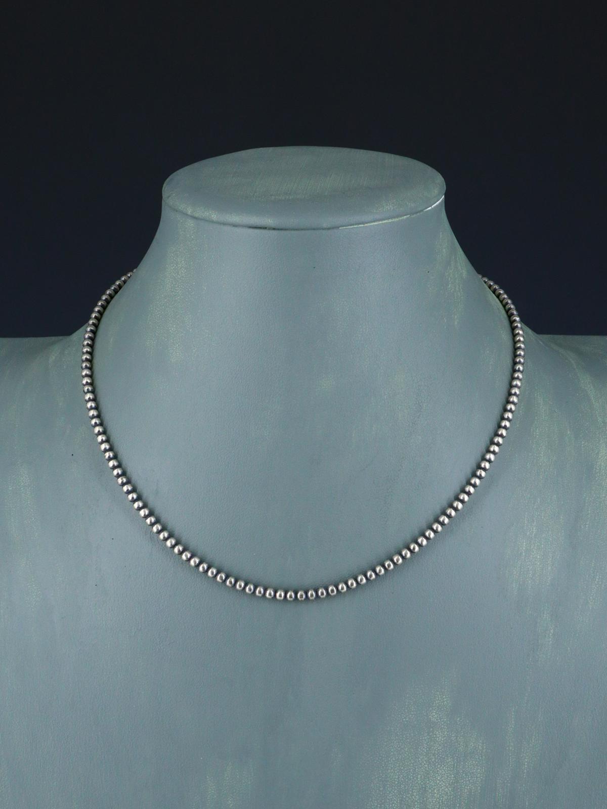 3mm Native American Sterling Silver Beaded Necklace, Multiple Lengths - PuebloDirect.com