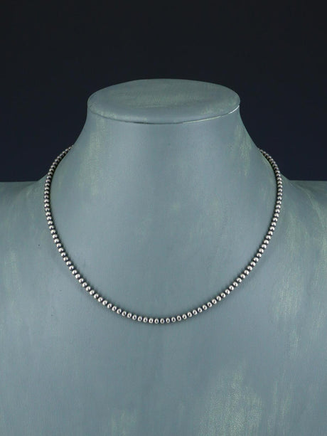 3mm Native American Sterling Silver Beaded Necklace, Multiple Lengths - PuebloDirect.com
