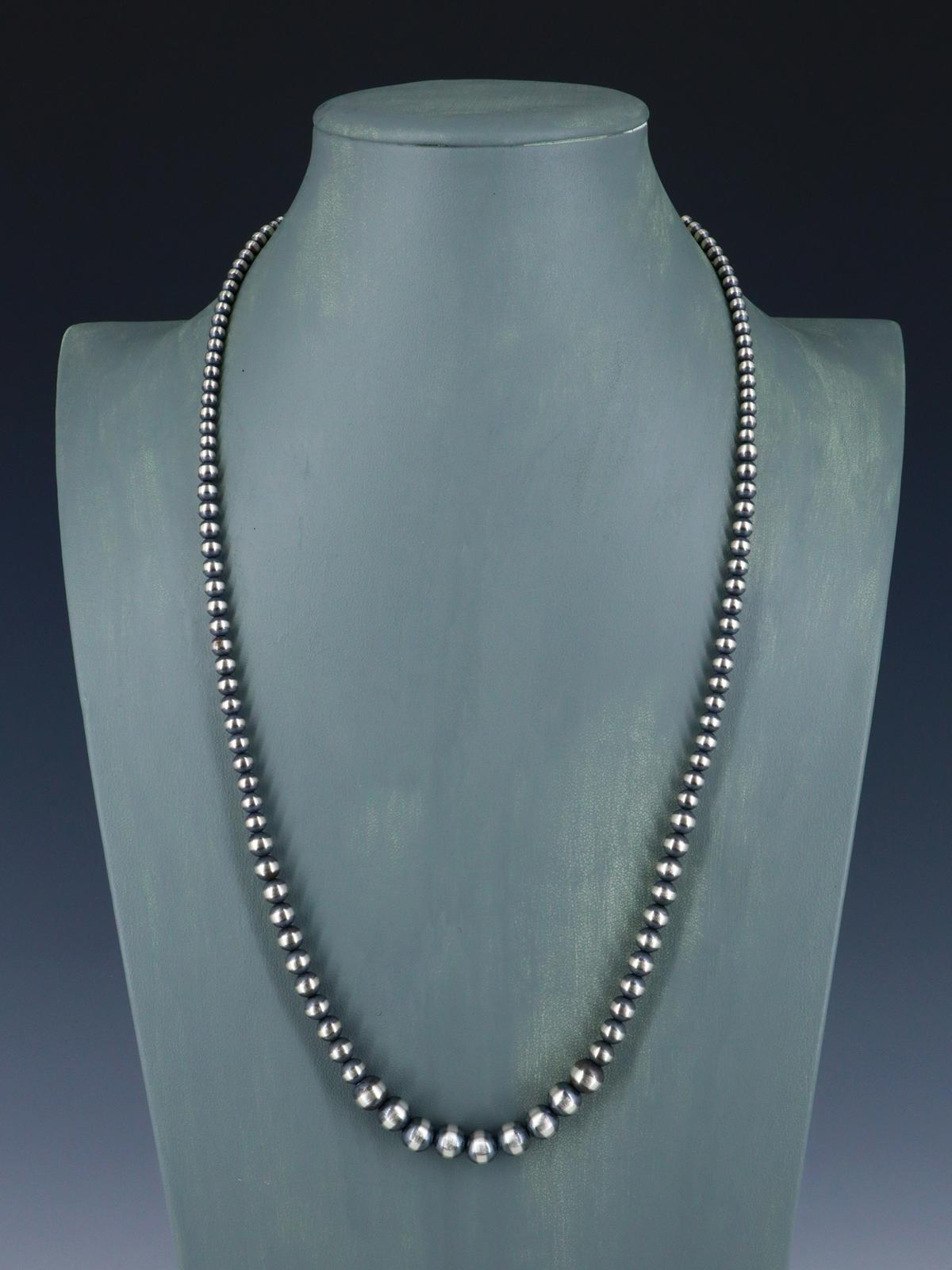 8mm Graduated Native American Sterling Silver Beaded Necklace, Multiple Lengths - PuebloDirect.com