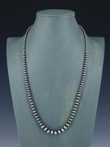 8mm Graduated Native American Sterling Silver Beaded Necklace, Multiple Lengths - PuebloDirect.com