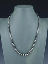 8mm Graduated Native American Sterling Silver Beaded Necklace, Multiple Lengths - PuebloDirect.com
