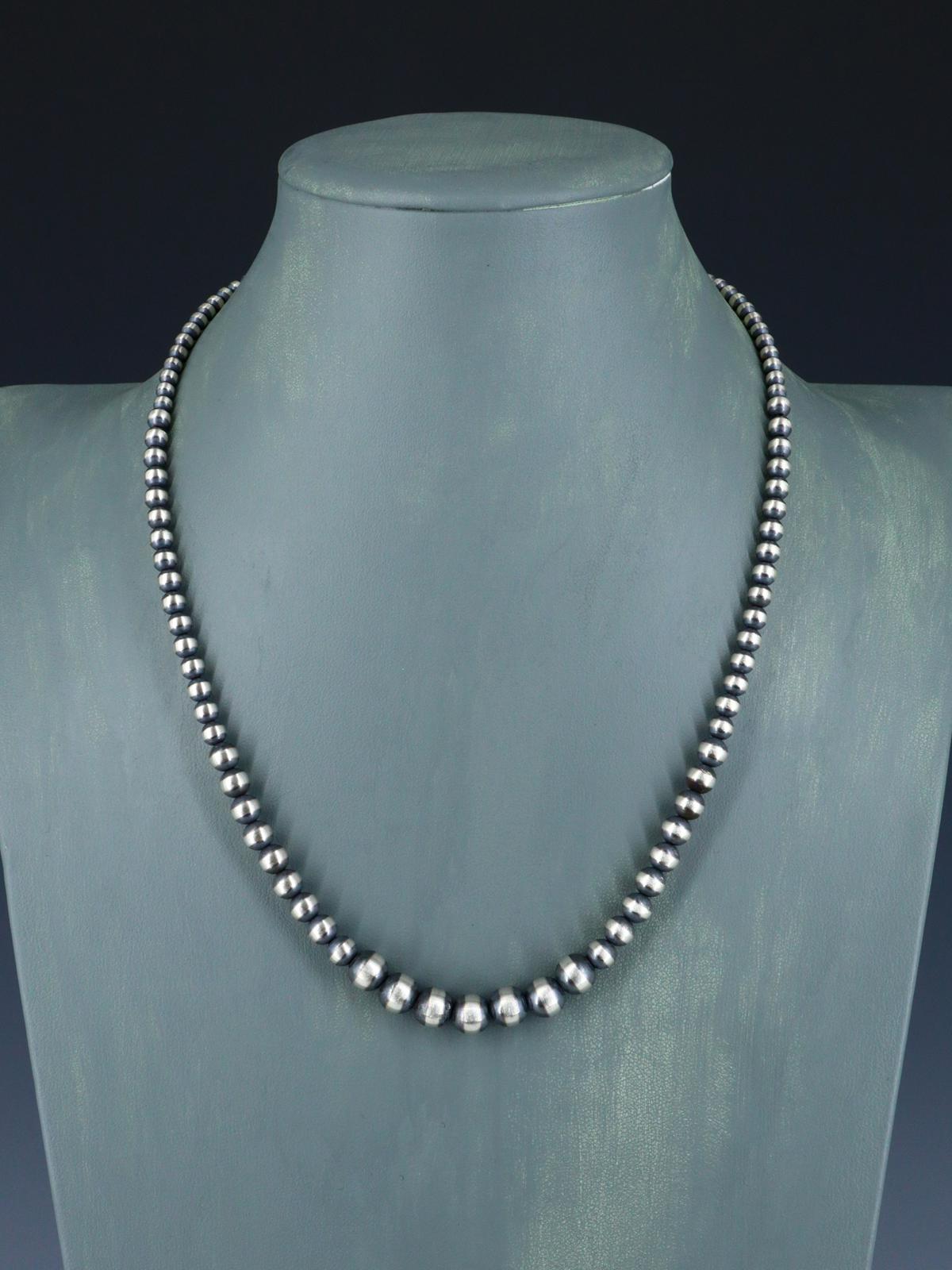8mm Graduated Native American Sterling Silver Beaded Necklace, Multiple Lengths - PuebloDirect.com