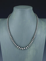 8mm Graduated Native American Sterling Silver Beaded Necklace, Multiple Lengths - PuebloDirect.com