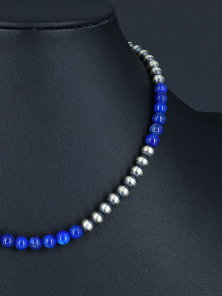 Native American Lapis and Silver Beaded Necklace - PuebloDirect.com