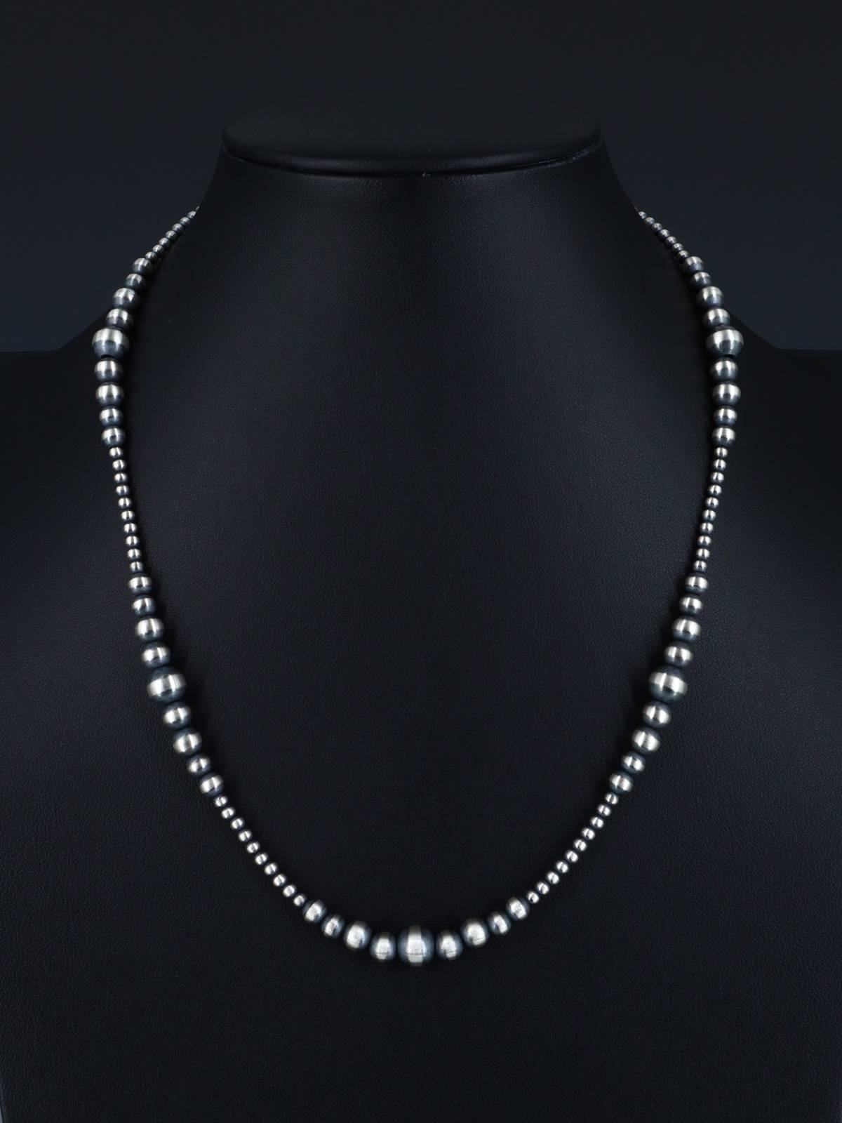 20" Navajo Jewelry Single Strand Sterling Silver Beaded Necklace - PuebloDirect.com