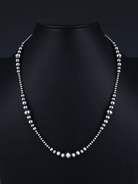 20" Navajo Jewelry Single Strand Sterling Silver Beaded Necklace - PuebloDirect.com