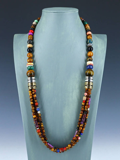 30" Navajo Tiger Eye Multi Strand Beaded Necklace - PuebloDirect.com