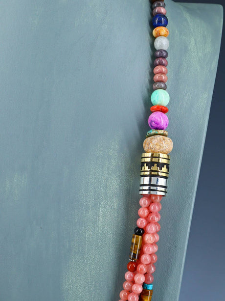 30" Navajo Pink Coral Multi Strand Beaded Necklace - PuebloDirect.com