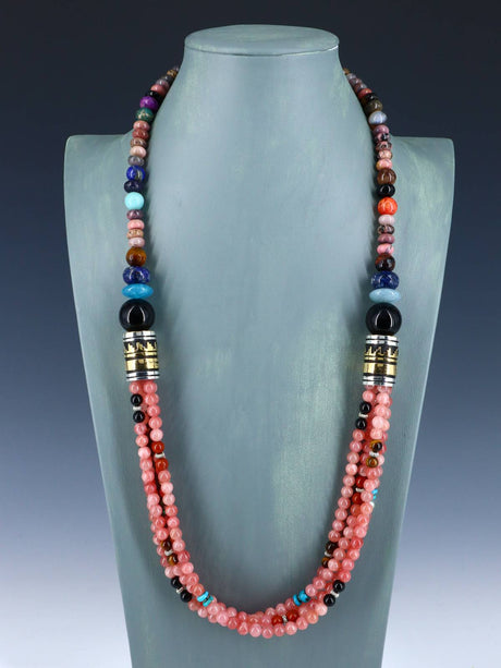 30" Navajo Pink Coral Multi Strand Beaded Necklace - PuebloDirect.com