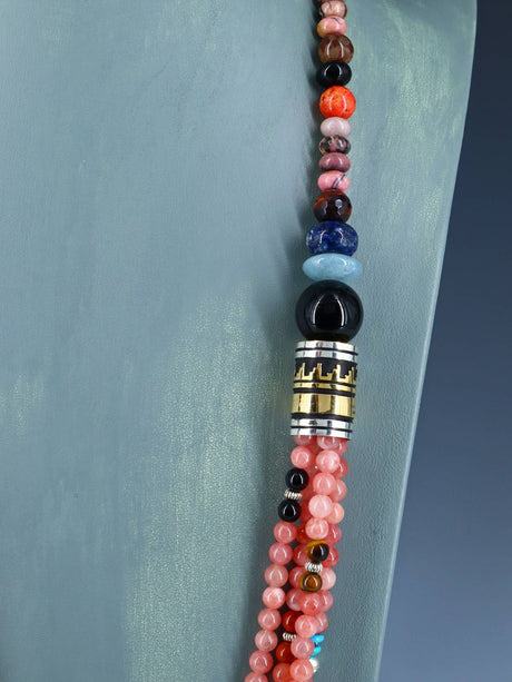 30" Navajo Pink Coral Multi Strand Beaded Necklace - PuebloDirect.com