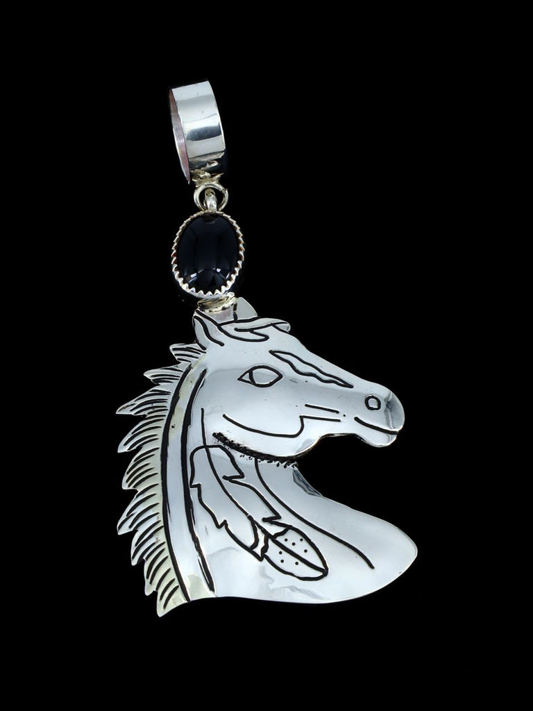 Native American Overlay Onyx Horse Pendant - PuebloDirect.com