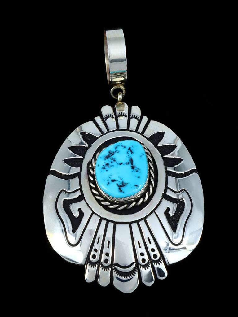 Native American Sterling Silver Overlay Kingman Turquoise Pendant - PuebloDirect.com