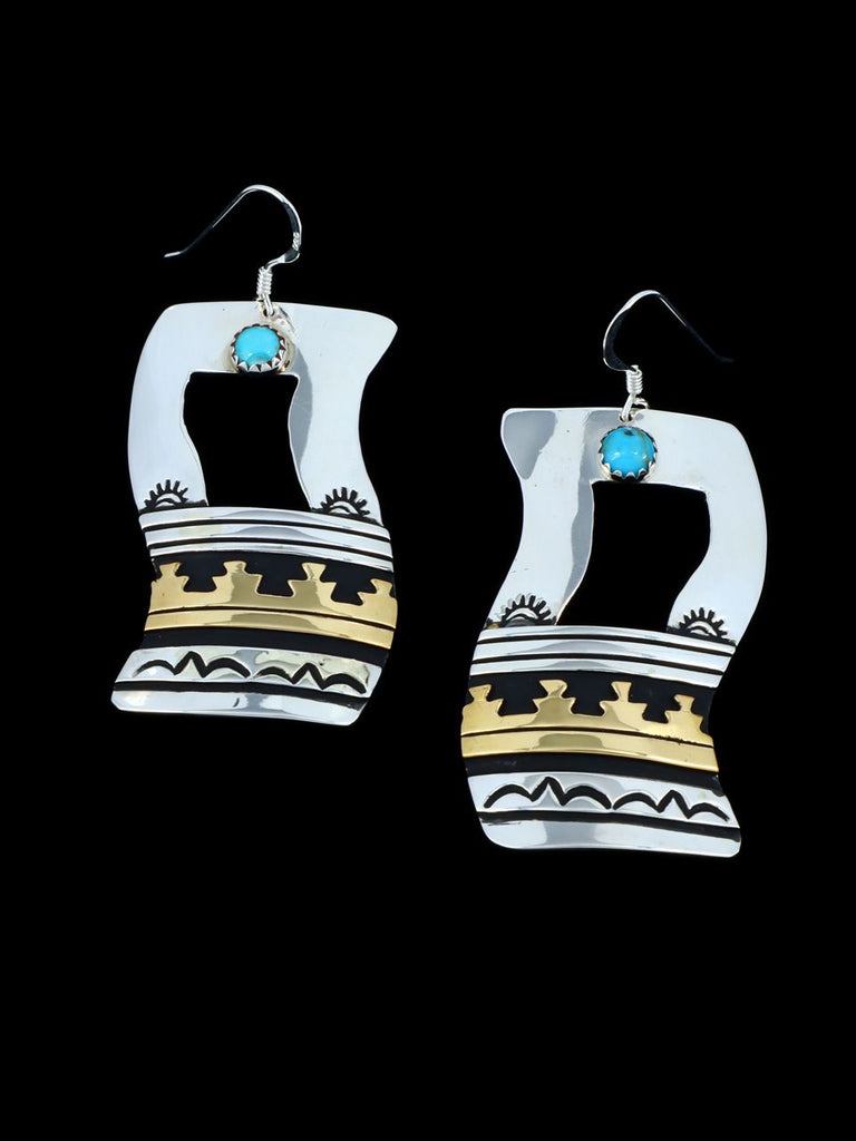 Navajo Turquoise Sterling Silver and Gold Overlay Earrings - PuebloDirect.com