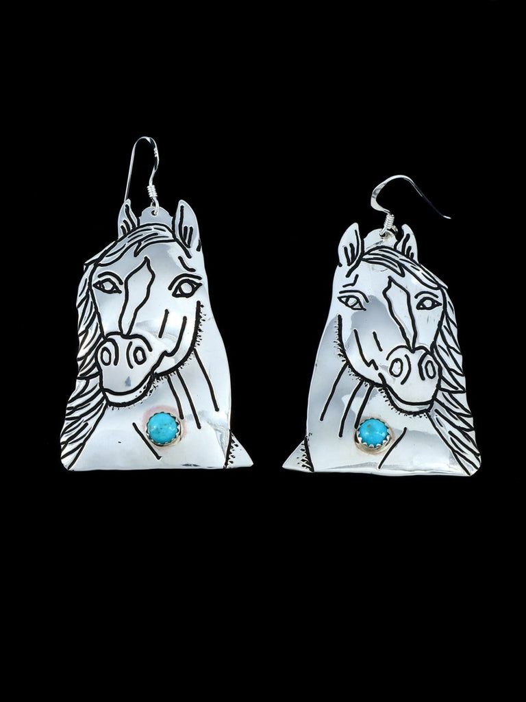 Navajo Turquoise Sterling Silver Overlay Horse Earrings - PuebloDirect.com