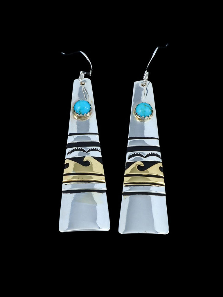 Navajo Turquoise Sterling Silver and Gold Overlay Earrings - PuebloDirect.com