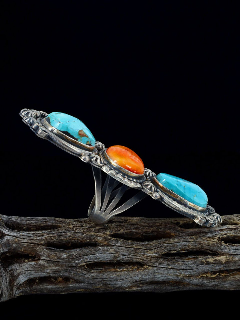 Navajo Spiny Oyster and Royston Turquoise Ring, Size 9 - PuebloDirect.com