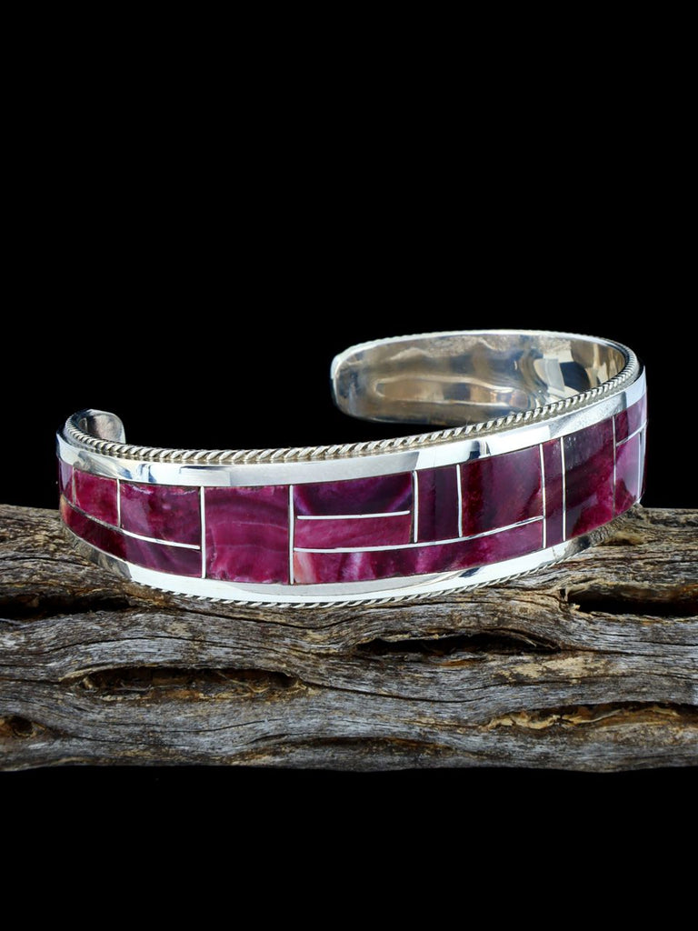 Sterling Silver Zuni Spiny Oyster Inlay Cuff Bracelet - PuebloDirect.com