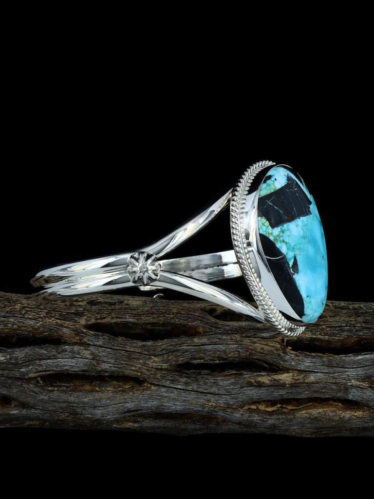 Navajo Natural Blue Moon Turquoise Sterling Silver Cuff Bracelet - PuebloDirect.com