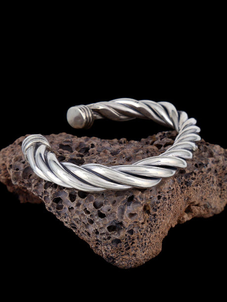 Navajo Sterling Silver Twisted Cuff Bracelet - PuebloDirect.com