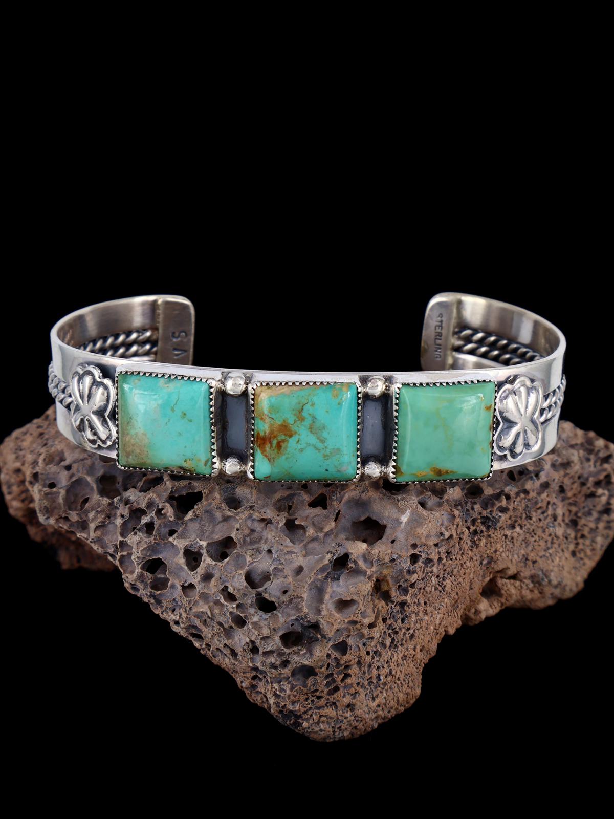 Navajo Turquoise Braided Sterling Silver Cuff Bracelet