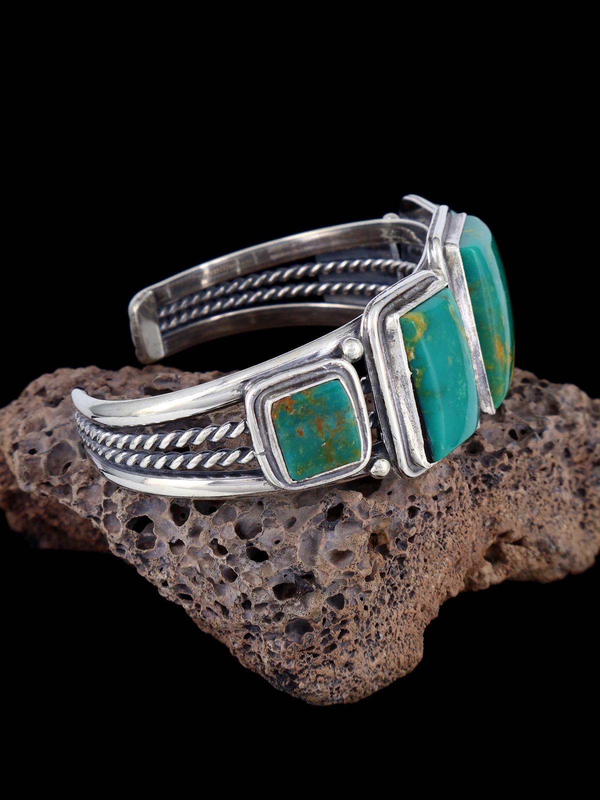 Pulsera de plata de ley con cuerda retorcida de color turquesa de Dry Creek de nativos americanos