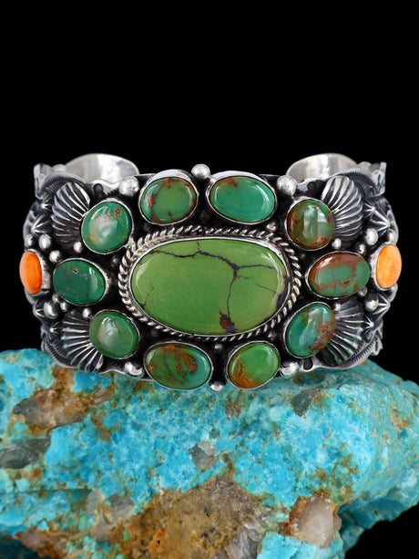 Native American Jewelry Royston Turquoise Mosaic Cuff Bracelet - PuebloDirect.com