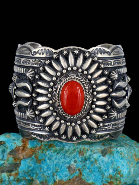 Native American Jewelry Natural Coral Cuff Bracelet - PuebloDirect.com