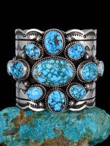 Navajo Sterling Silver Kingman Turquoise Cuff Bracelet - PuebloDirect.com